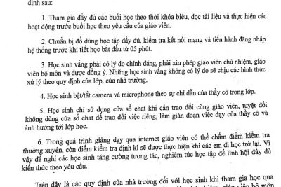 Nội quy: Lớp học qua internet dành cho Học sinh – Năm học: 2021-2022