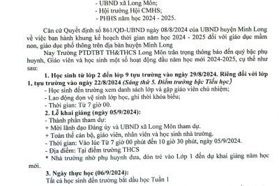 Thông báo lịch tựu trường và khai giảng năm học 2024 – 2025