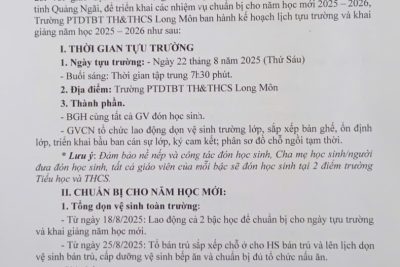 Kế hoạch tựu trường và khai giảng năm học 2025 – 2026
