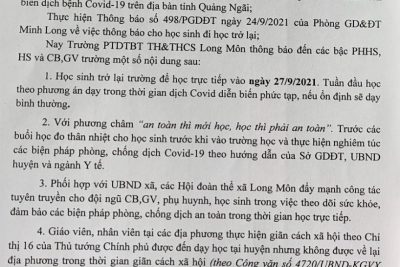 Thông báo cho học sinh đi học trở lại – Năm học 2021 – 2022